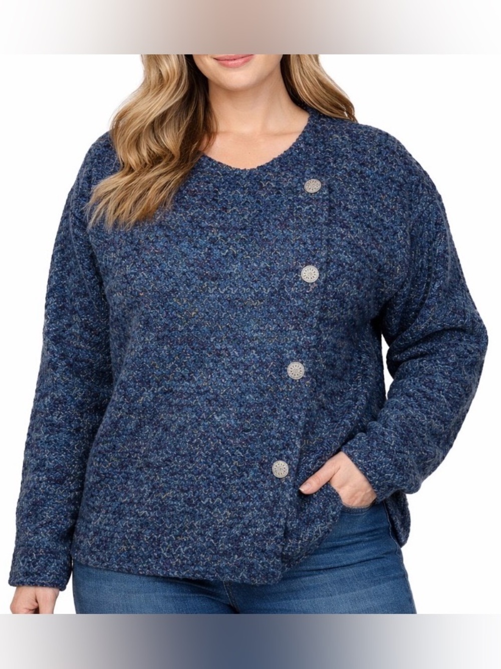 Coldwater Creek Button Up Sherpa Jacket boucle career modest navy blue button up